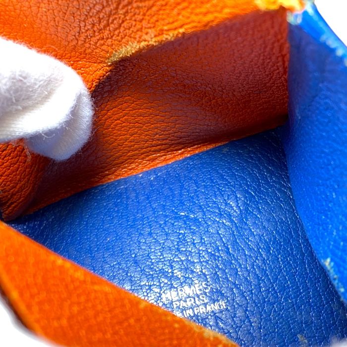 Hermes Zulu Coin Case Coin Purse Coin Purse Chevre Orange Blue Hermes Women's