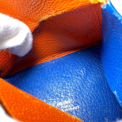 Hermes Zulu Coin Case Coin Purse Coin Purse Chevre Orange Blue Hermes Women's