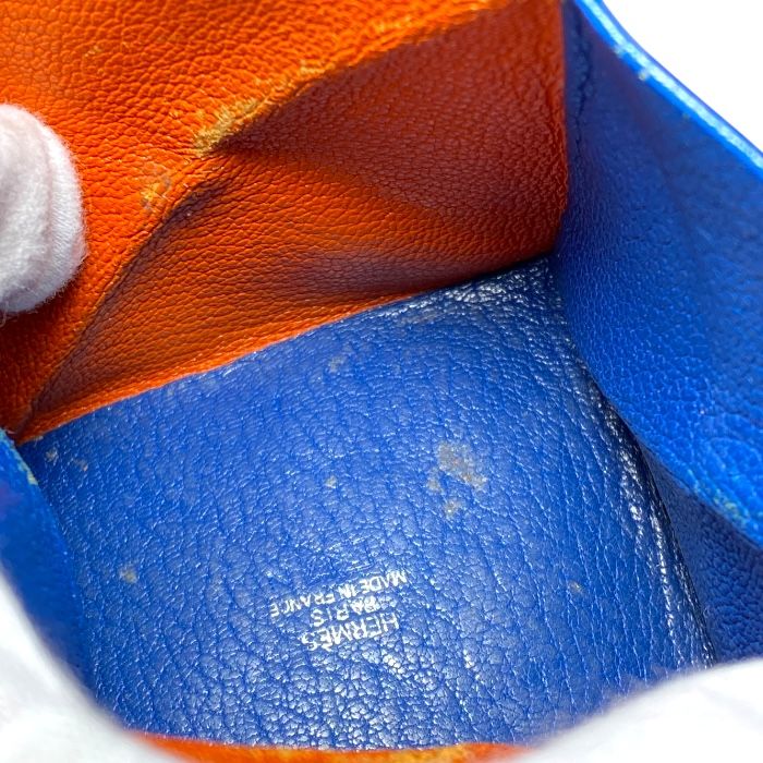 Hermes Zulu Coin Case Coin Purse Coin Purse Chevre Orange Blue Hermes Women's