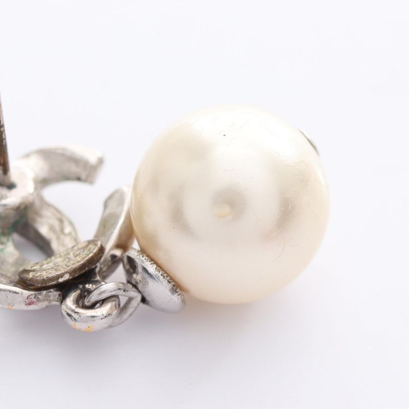 Chanel Earrings Coco Mark Stainless Steel Pearl Earrings Ladies Used B