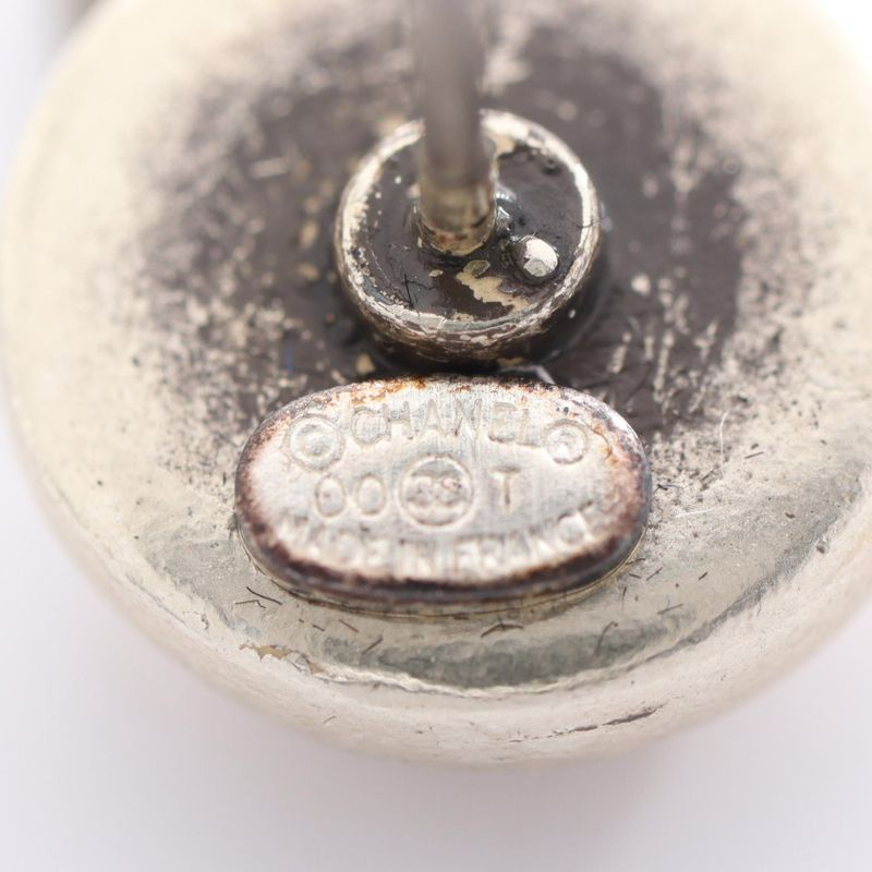 Chanel Earrings Coco Mark Stainless Steel White Logo Earrings Ladies Used C