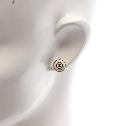 Chanel Earrings Coco Mark Stainless Steel White Logo Earrings Ladies Used C