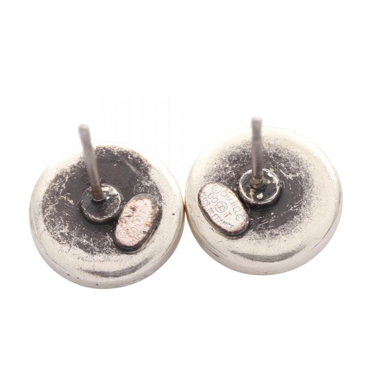 Chanel Earrings Coco Mark Stainless Steel White Logo Earrings Ladies Used C
