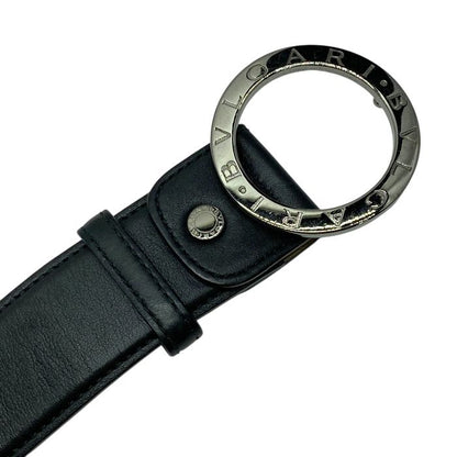 Bvlgari 32743 Belt Accessories Bvlgari Circle Buckle Silver Logo Leather Black
