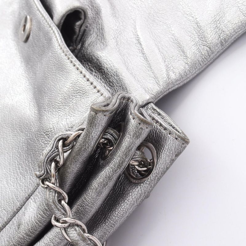 Chanel Shoulder Bag Luxury Line Silver Leather Coco Mark Chain Shoulder Women
