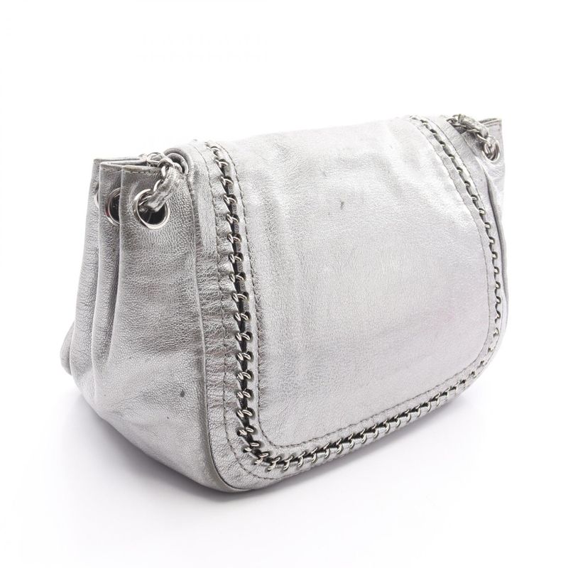 Chanel Shoulder Bag Luxury Line Silver Leather Coco Mark Chain Shoulder Women