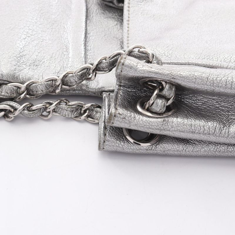 Chanel Shoulder Bag Luxury Line Silver Leather Coco Mark Chain Shoulder Women