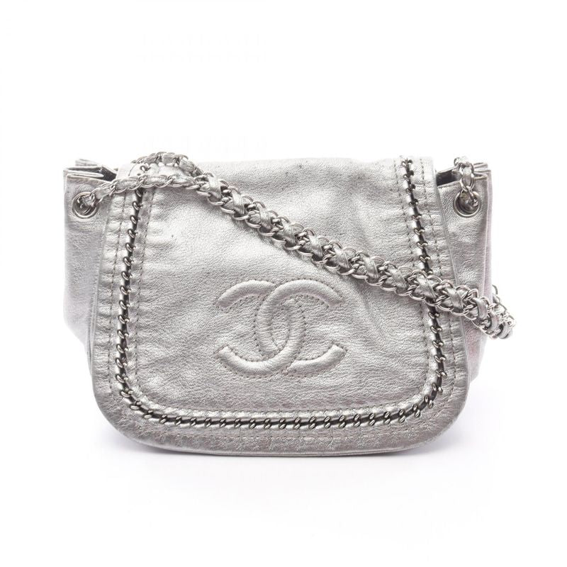 Chanel Shoulder Bag Luxury Line Silver Leather Coco Mark Chain Shoulder Women
