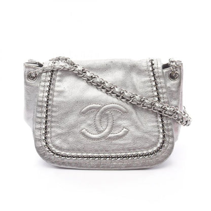 Chanel Shoulder Bag Luxury Line Silver Leather Coco Mark Chain Shoulder Women