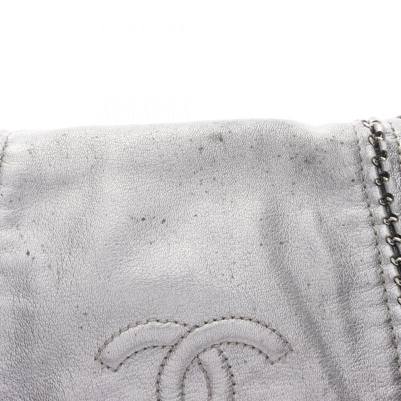 Chanel Shoulder Bag Luxury Line Silver Leather Coco Mark Chain Shoulder Women