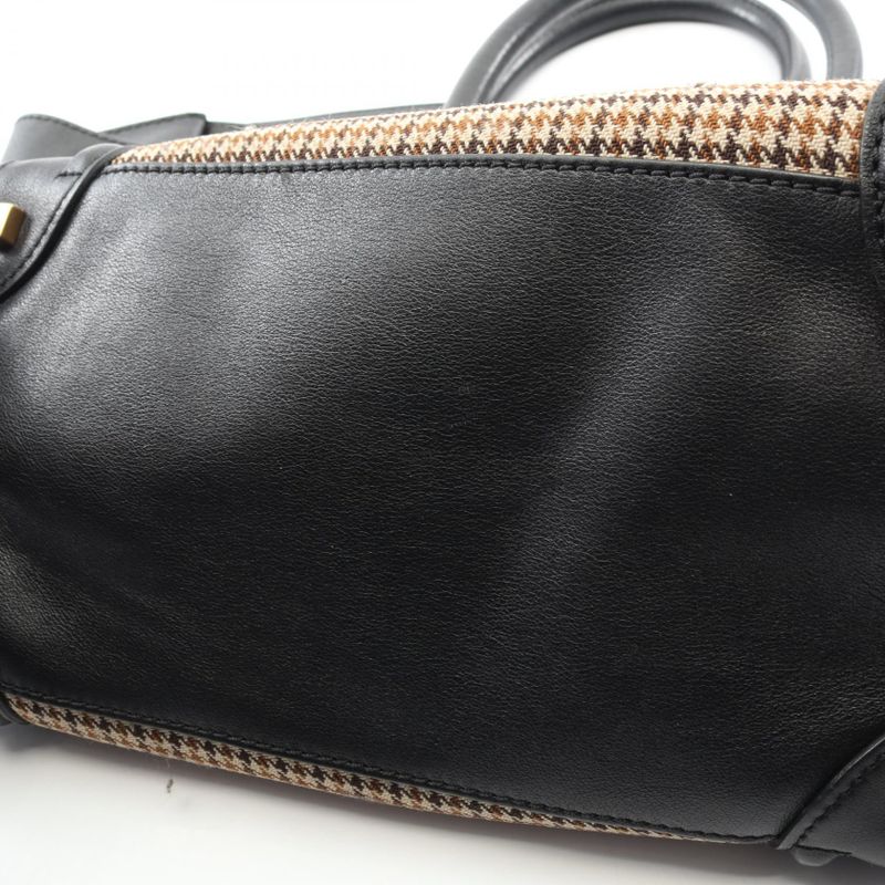 Celine Handbag Luggage Mini Shopper 165212 Black/beige Canvas Leather Luggage