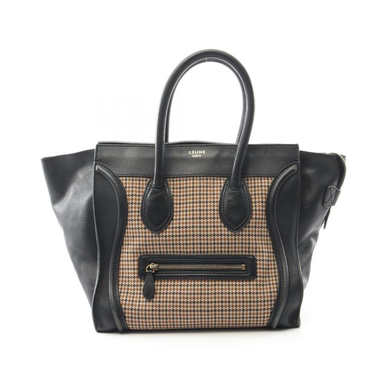 Celine Handbag Luggage Mini Shopper 165212 Black/beige Canvas Leather Luggage