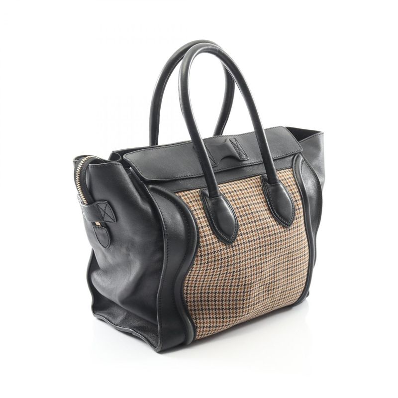 Celine Handbag Luggage Mini Shopper 165212 Black/beige Canvas Leather Luggage