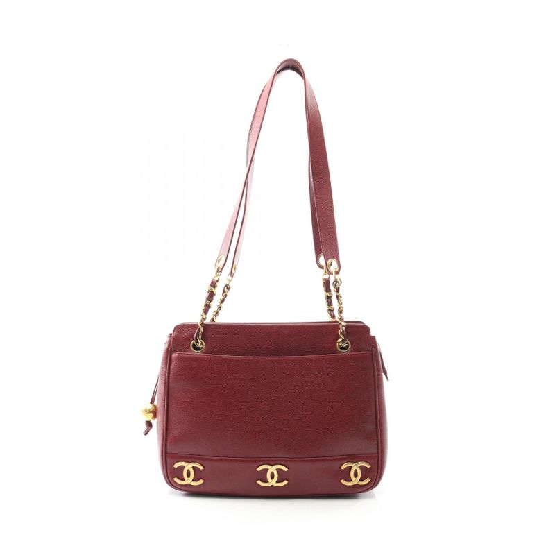 Chanel Shoulder Bag Triple Coco Mark Wine Red Caviar Skin (grained Calf) Triple
