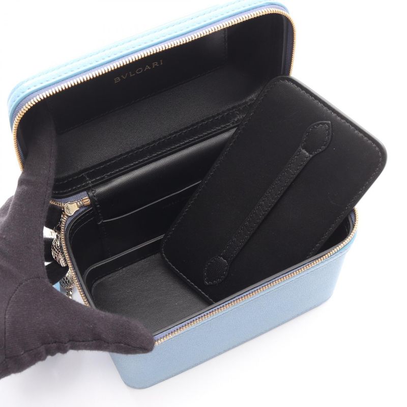 Bulgari Bvlgari Handbag Serpenti Jewelry Box Blue Leather Serpenti 2way Vanity