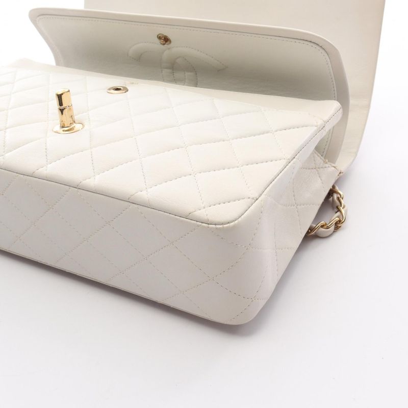 Chanel Shoulder Bag Matelasse Double Flap White Lambskin Matelasse Double Flap