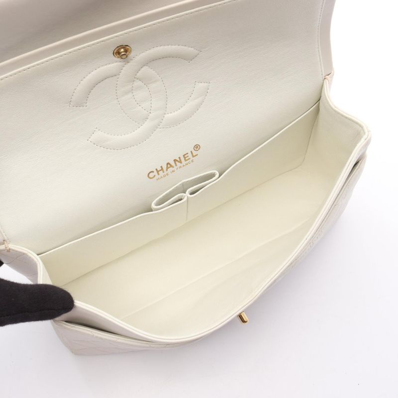 Chanel Shoulder Bag Matelasse Double Flap White Lambskin Matelasse Double Flap