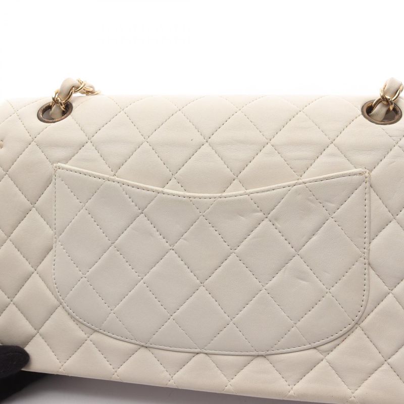Chanel Shoulder Bag Matelasse Double Flap White Lambskin Matelasse Double Flap