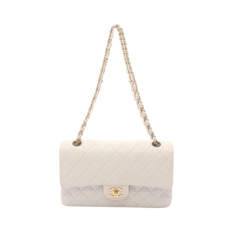 Chanel Shoulder Bag Matelasse Double Flap White Lambskin Matelasse Double Flap