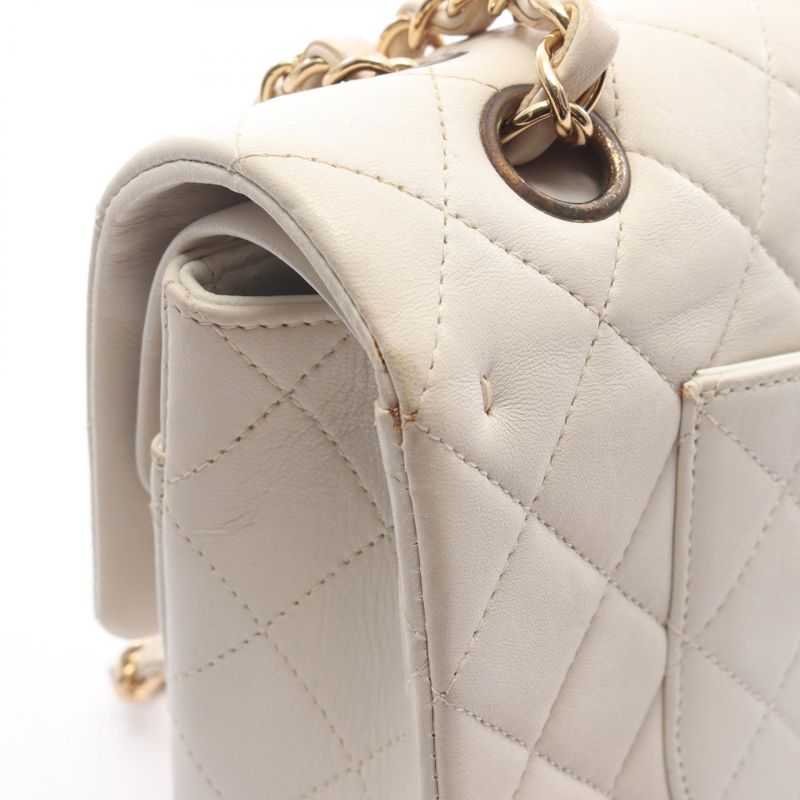 Chanel Shoulder Bag Matelasse Double Flap White Lambskin Matelasse Double Flap