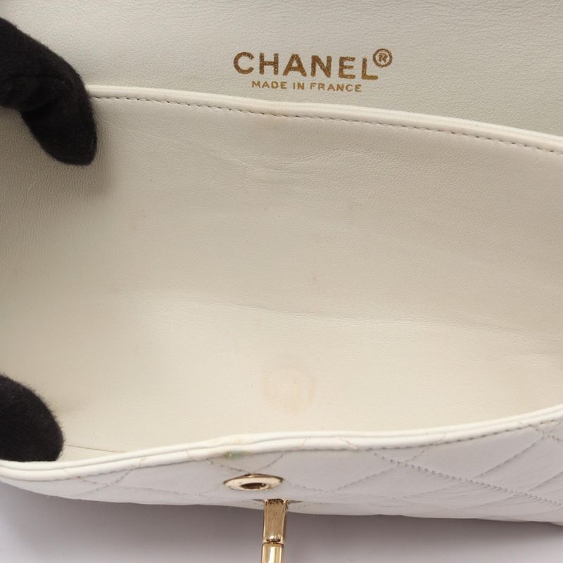 Chanel Shoulder Bag Matelasse Double Flap White Lambskin Matelasse Double Flap