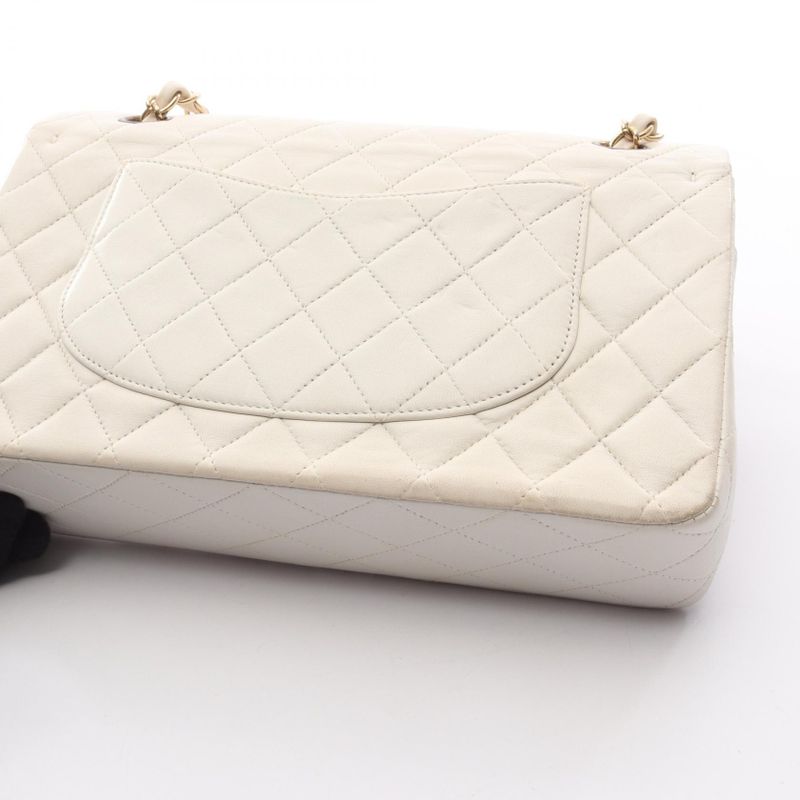 Chanel Shoulder Bag Matelasse Double Flap White Lambskin Matelasse Double Flap