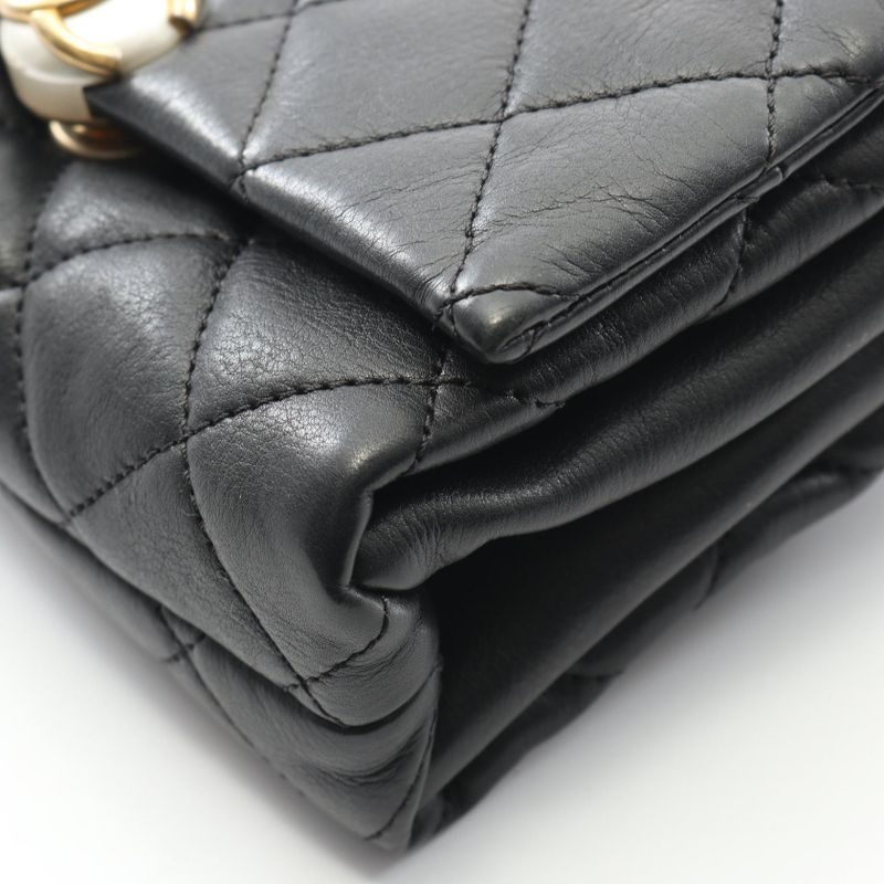 Chanel Shoulder Bag Mini Matelasse Black Leather Mini Matelasse Chain Shoulder