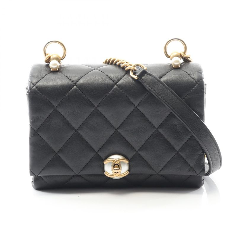 Chanel Shoulder Bag Mini Matelasse Black Leather Mini Matelasse Chain Shoulder