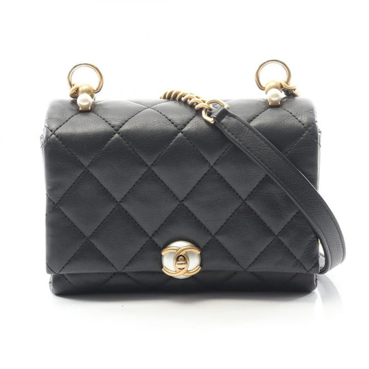 Chanel Shoulder Bag Mini Matelasse Black Leather Mini Matelasse Chain Shoulder