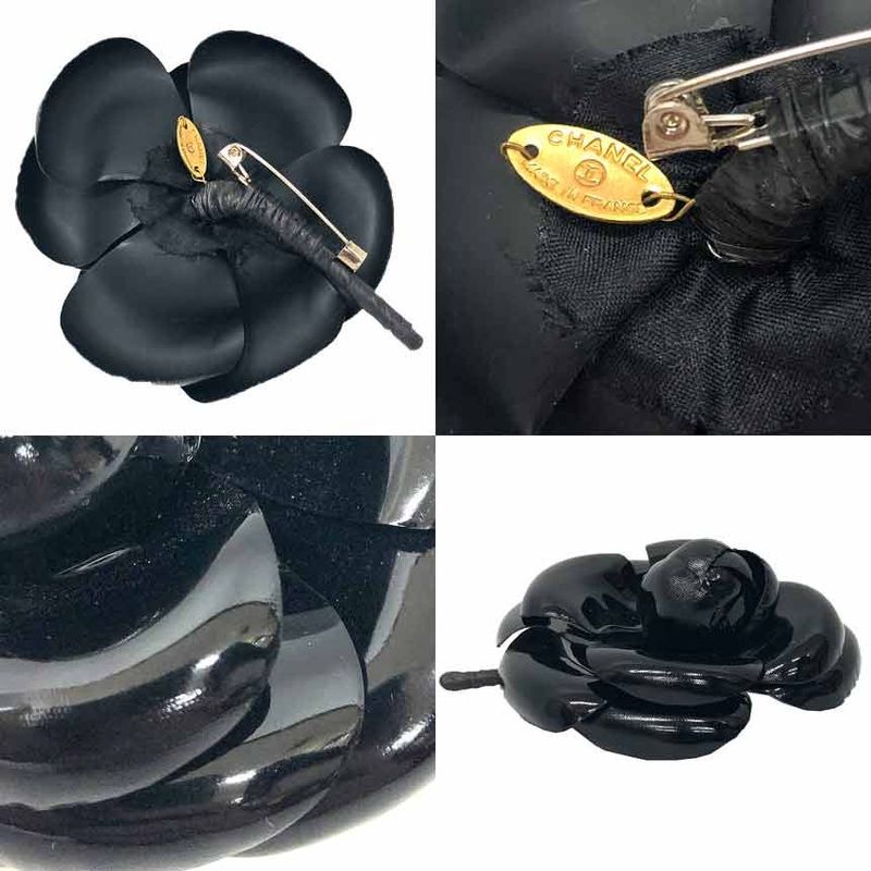 Chanel Enamel Camellia Brooch Corsage Flower Black Aq12235