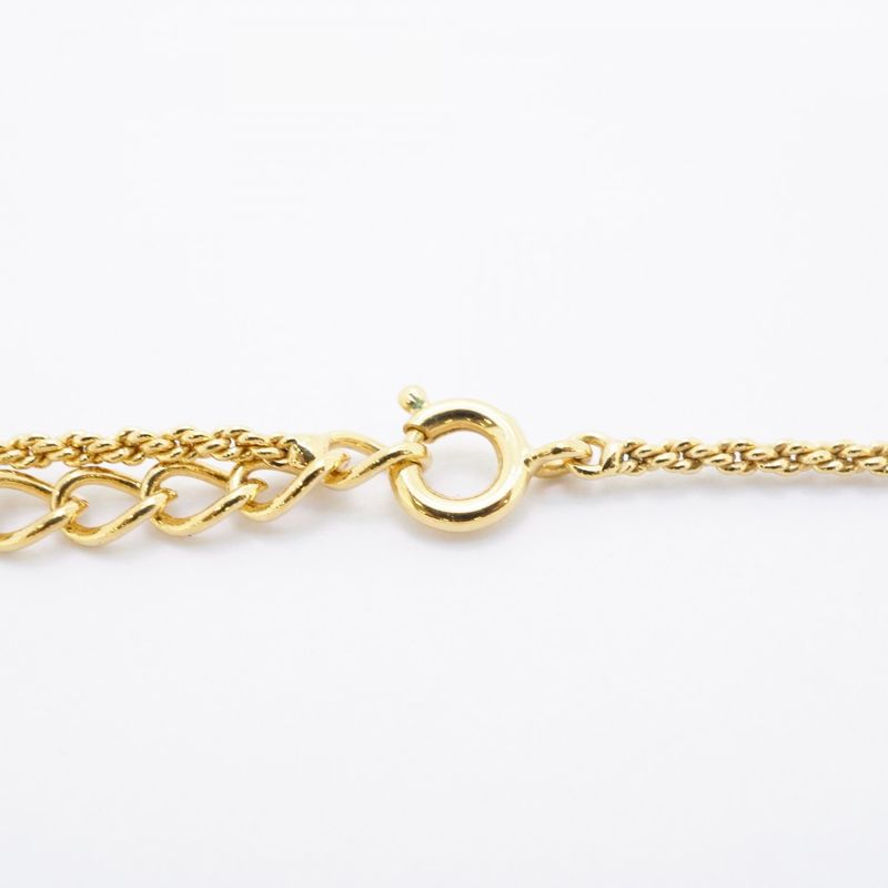 Christian Dior Necklace CD Logo Oval GP Plated Rhinestone Gold Ladies