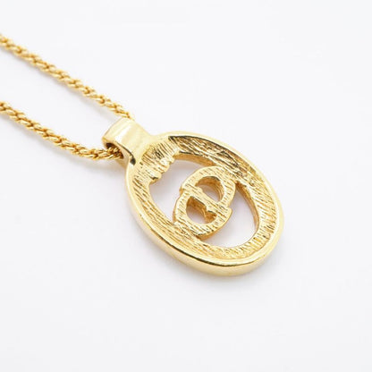 Christian Dior Necklace CD Logo Oval GP Plated Rhinestone Gold Ladies