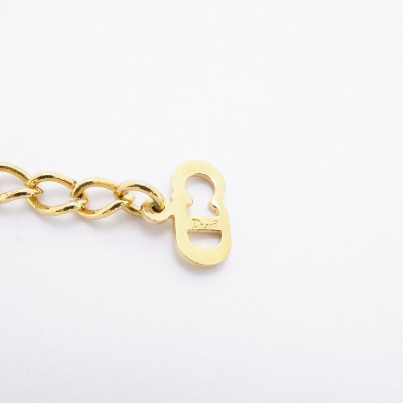 Christian Dior Necklace CD Logo Oval GP Plated Rhinestone Gold Ladies