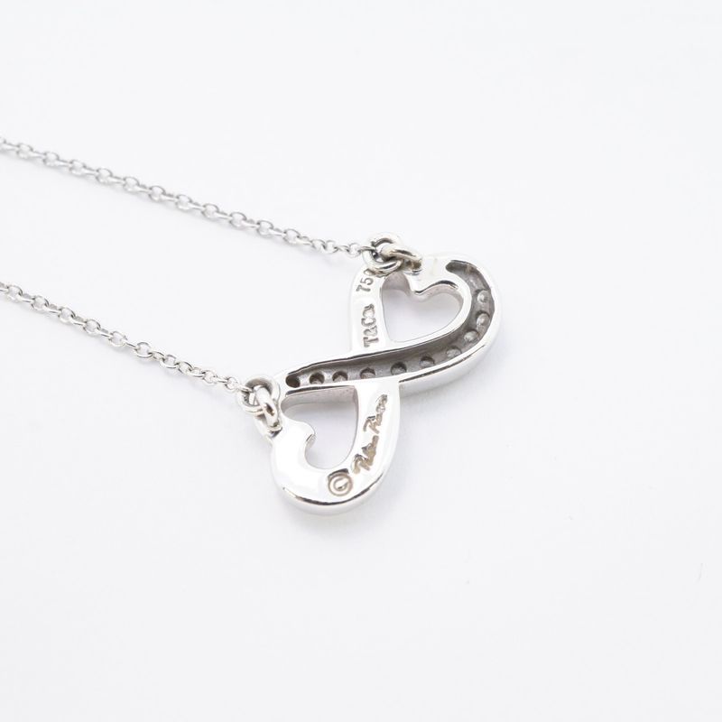 Tiffany & Co Necklace Double Rubbing Heart 18K White Gold White Gold Diamond