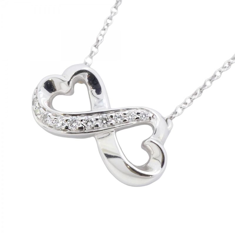 Tiffany & Co Necklace Double Rubbing Heart 18K White Gold White Gold Diamond
