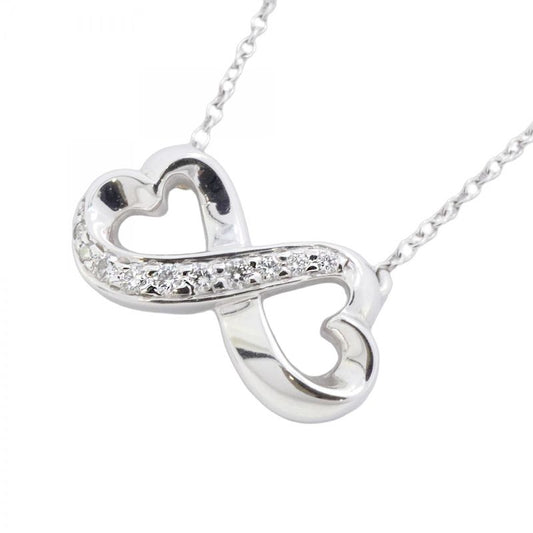 Tiffany & Co Necklace Double Rubbing Heart 18K White Gold White Gold Diamond