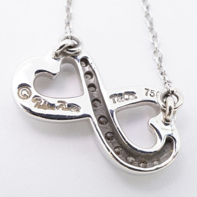 Tiffany & Co Necklace Double Rubbing Heart 18K White Gold White Gold Diamond