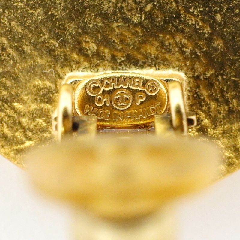 Chanel Earrings Coco Round Shape Circle GP Plated Gold Black Cles Deuce