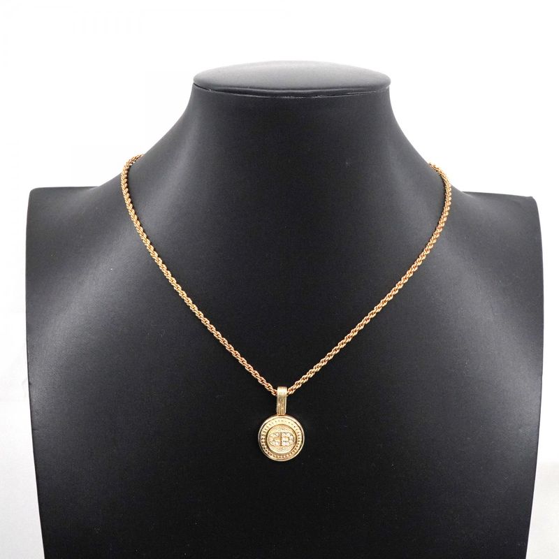 Christian Dior Necklace CD Logo Round Shape Circle GP Plated Rhinestone Gold