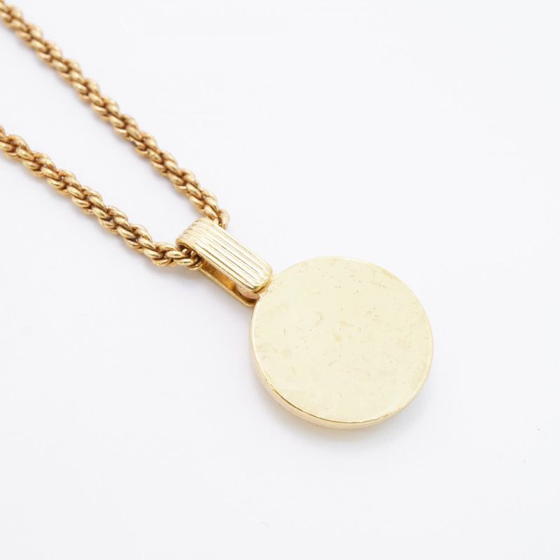 Christian Dior Necklace CD Logo Round Shape Circle GP Plated Rhinestone Gold