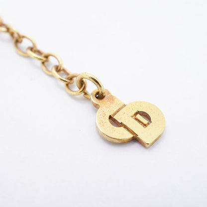 Christian Dior Necklace CD Logo Round Shape Circle GP Plated Rhinestone Gold