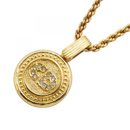 Christian Dior Necklace CD Logo Round Shape Circle GP Plated Rhinestone Gold