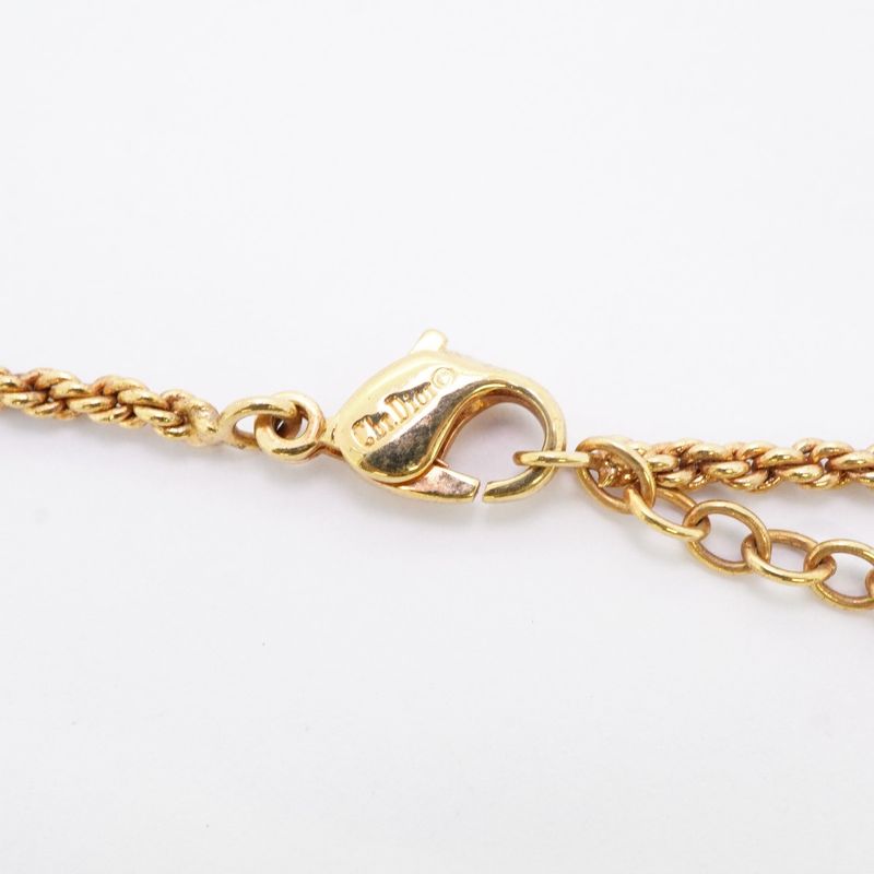 Christian Dior Necklace CD Logo Round Shape Circle GP Plated Rhinestone Gold