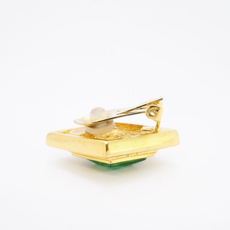 Christian Dior Earring Rhombus GP Plated Rhinestone Color Stone Gold Green