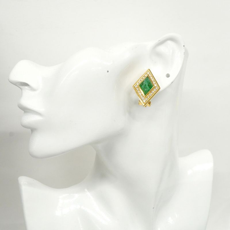 Christian Dior Earring Rhombus GP Plated Rhinestone Color Stone Gold Green