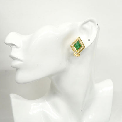 Christian Dior Earring Rhombus GP Plated Rhinestone Color Stone Gold Green