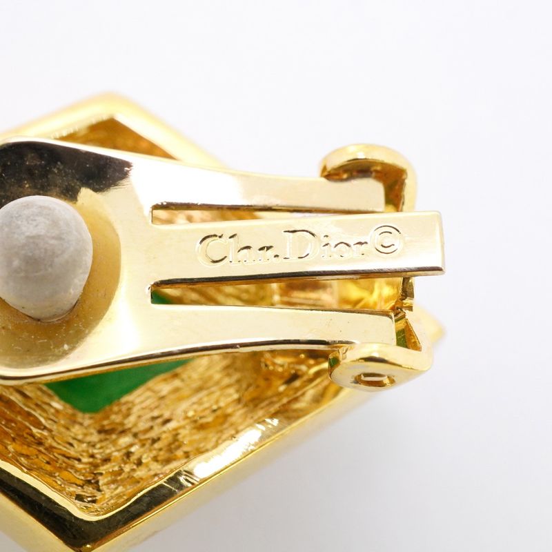 Christian Dior Earring Rhombus GP Plated Rhinestone Color Stone Gold Green