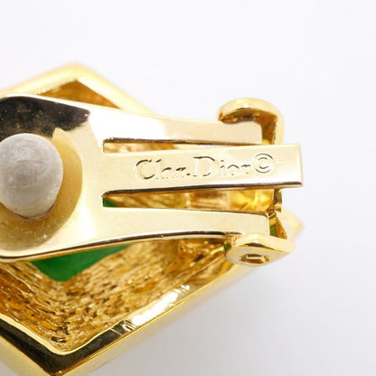 Christian Dior Earring Rhombus GP Plated Rhinestone Color Stone Gold Green