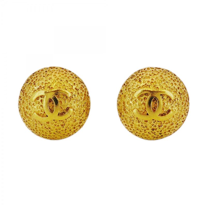 Chanel Earrings Vintage Coco Mark Round Shape Circle GP Plated Gold Ladies