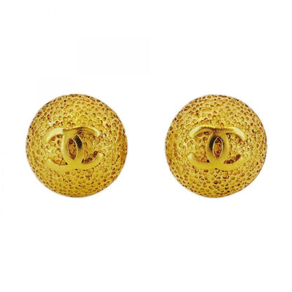 Chanel Earrings Vintage Coco Mark Round Shape Circle GP Plated Gold Ladies